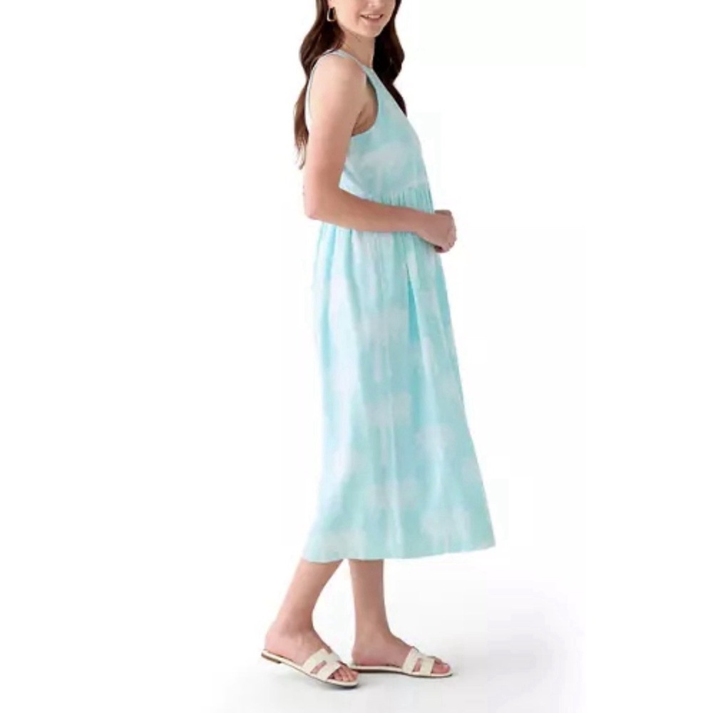 Crown & Ivy sleeveless Linen tank dress Light Blue White Tropical Tree Print 16